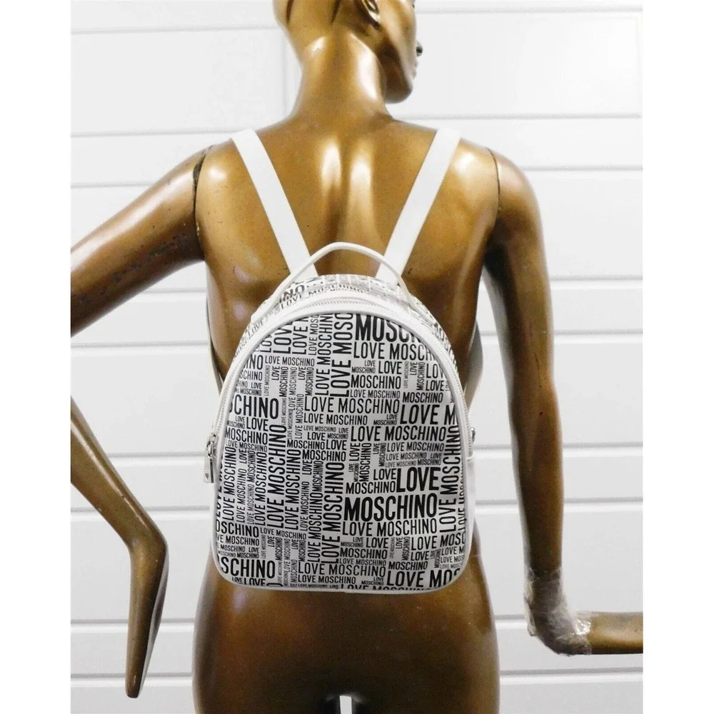 Love Moschino Black White Logo Vegan Backpack Bag‎
